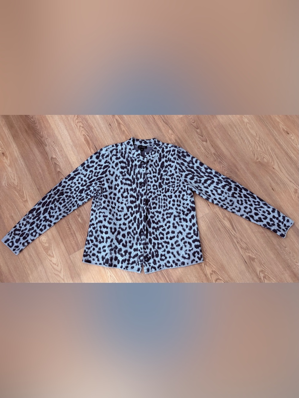 J. Jill Leopard Print Jacket - Black & Light Gray, size xs, stand up collar